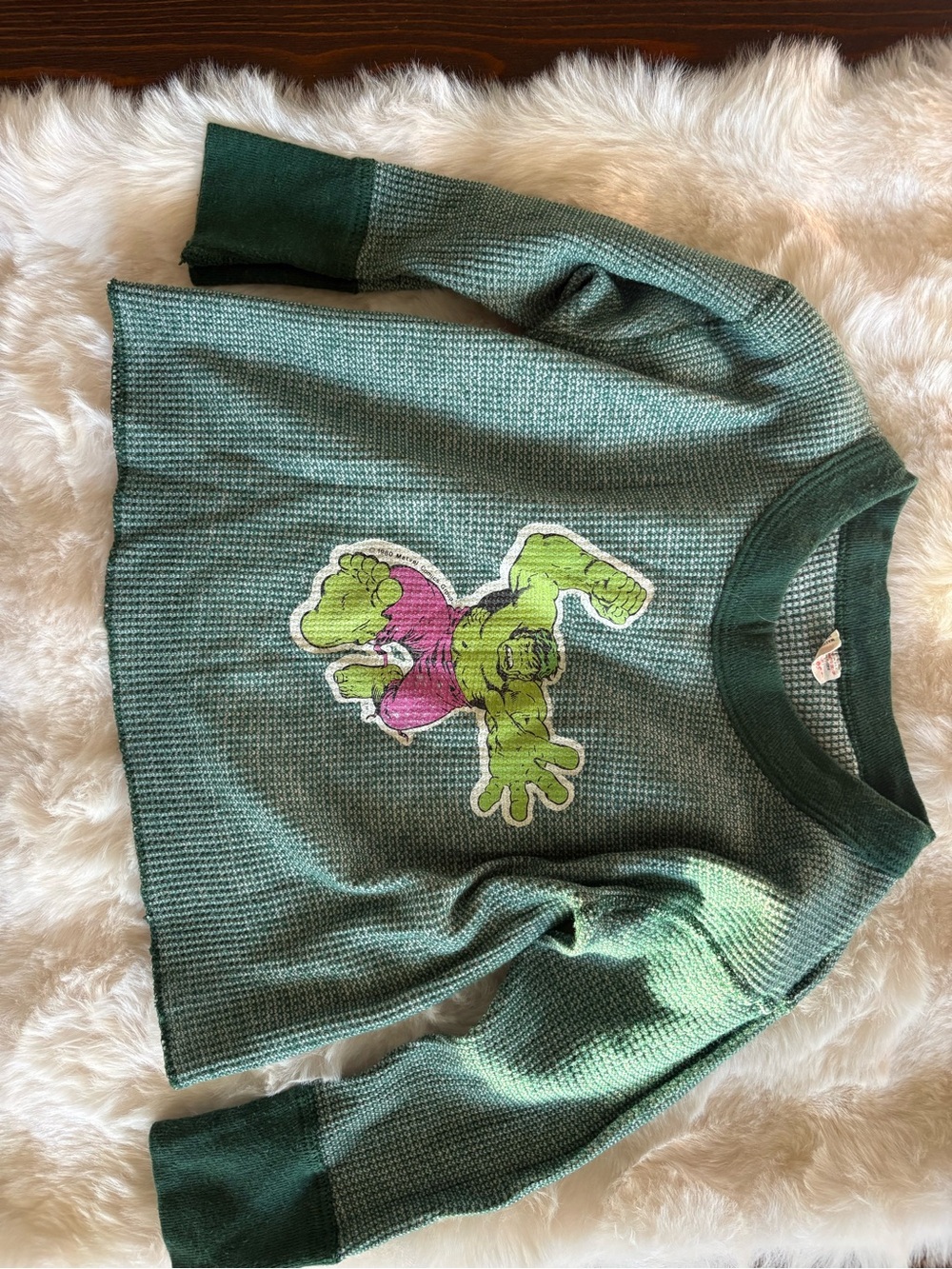 Green Kids Vintage Hulk Thermal Shirt with Graphic